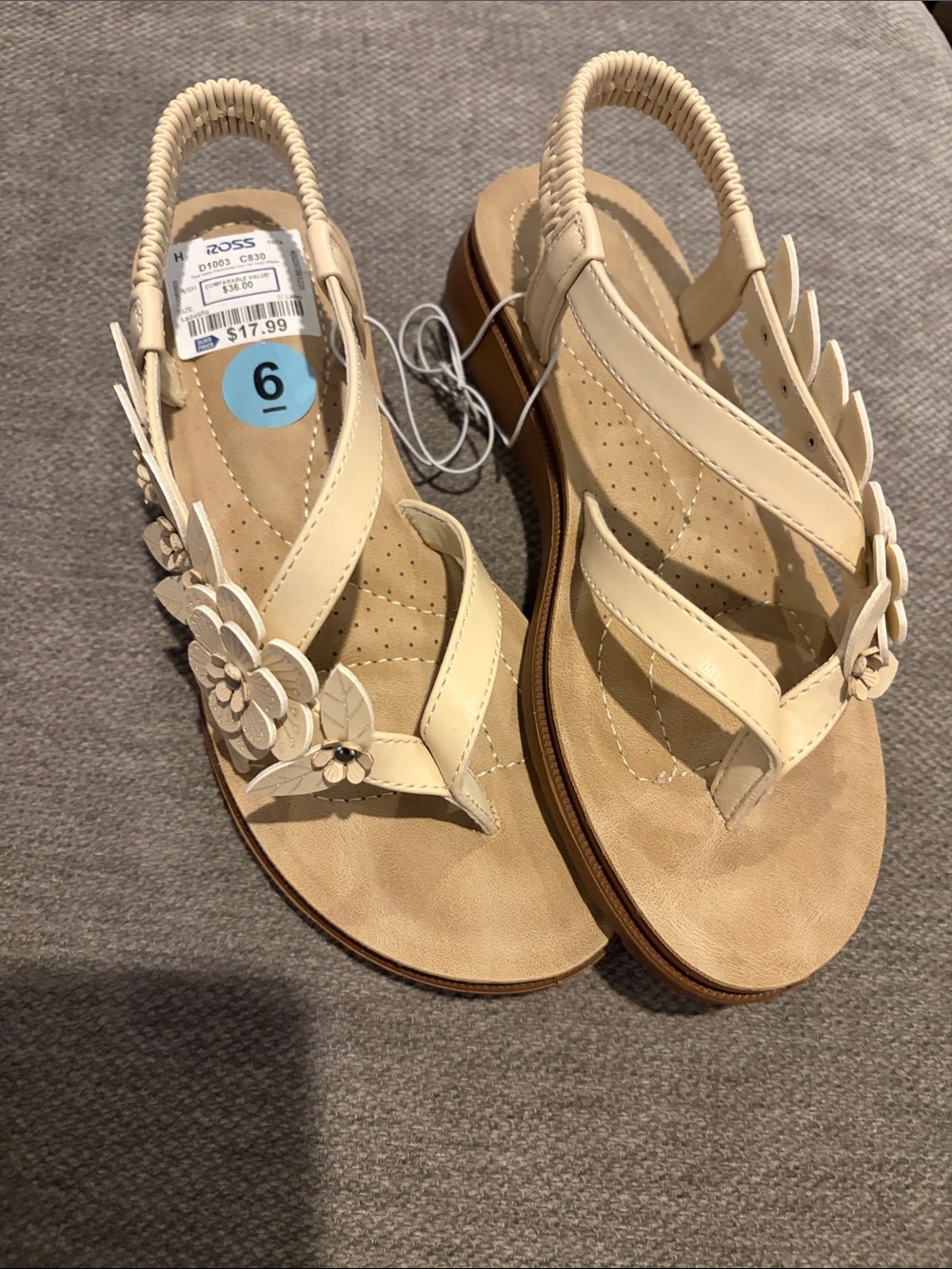 Women’s Cream Floral Slingback Sandals with Cushioned Footbed